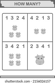 How Many Cow face. Worksheet for kids
