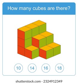 ¿Cuántos cubos hay en la prueba cerebral? Juego de lógica educativa para niños de preescolar. Hoja de actividades para niños. Cuenta el número de cubos. Los niños divertidos entretenimientos. Ilustración del vector