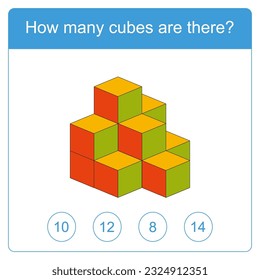 ¿Cuántos cubos hay en la prueba cerebral? Juego de lógica educativa para niños de preescolar. Hoja de actividades para niños. Cuenta el número de cubos. Los niños divertidos entretenimientos. Ilustración del vector