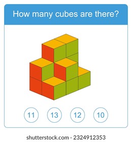 ¿Cuántos cubos hay en la prueba cerebral? Juego de lógica educativa para niños de preescolar. Hoja de actividades para niños. Cuenta el número de cubos. Los niños divertidos entretenimientos. Ilustración del vector