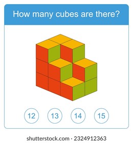 ¿Cuántos cubos hay en la prueba cerebral? Juego de lógica educativa para niños de preescolar. Hoja de actividades para niños. Cuenta el número de cubos. Los niños divertidos entretenimientos. Ilustración del vector