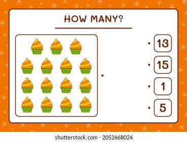 How many Cup Cake, game for children. Vector illustration, printable worksheet