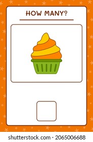 Wie viele Cup Cake, Spiel für Kinder. Vektorgrafik, druckbares Arbeitsblatt