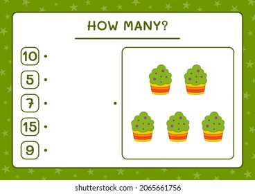How many Cup Cake, game for children. Vector illustration, printable worksheet