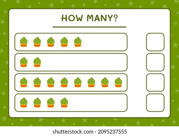 How many Cup Cake, game for children. Vector illustration, printable worksheet