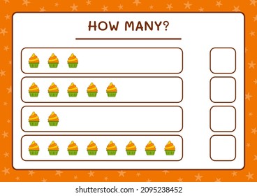 How many Cup Cake, game for children. Vector illustration, printable worksheet
