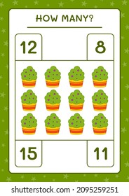 How many Cup Cake, game for children. Vector illustration, printable worksheet