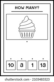 How many Cup Cake, game for children. Vector illustration, printable worksheet