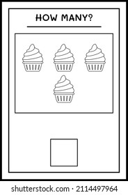 How many Cup Cake, game for children. Vector illustration, printable worksheet