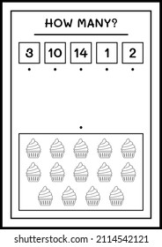 How many Cup Cake, game for children. Vector illustration, printable worksheet