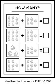 How many Cup Cake, game for children. Vector illustration, printable worksheet