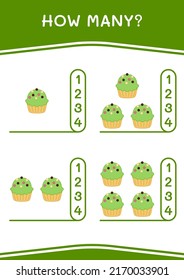 ¿Cuántos de Cupakes, juegos para niños? Ilustración del vector, hoja de cálculo imprimible