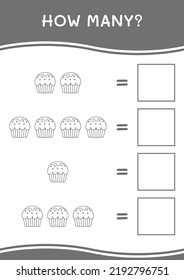 ¿Cuántos de Cupakes, juegos para niños? Ilustración del vector, hoja de cálculo imprimible