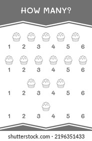 How many of Cupcake, game for children. Vector illustration, printable worksheet