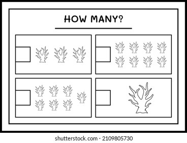 How many Dead Tree, game for children. Vector illustration, printable worksheet