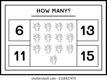 How many Dead Tree, game for children. Vector illustration, printable worksheet
