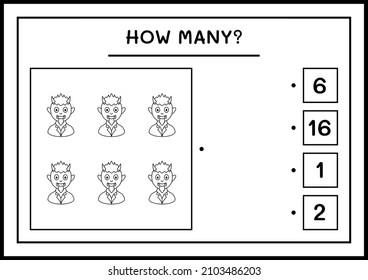 How many Devil, game for children. Vector illustration, printable worksheet