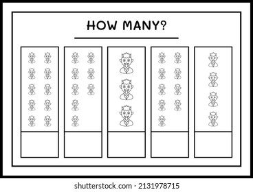 How many Devil, game for children. Vector illustration, printable worksheet