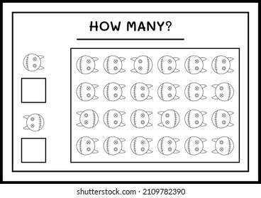 How many Doll, game for children. Vector illustration, printable worksheet