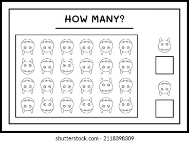 How many Doll, game for children. Vector illustration, printable worksheet