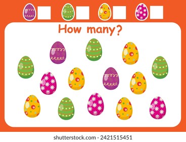 How many Easter eggs are there? Counting game for children. Mathematics worksheet for preschoolers.
