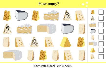 How many cheese? Educational game for children. Vector illustration
