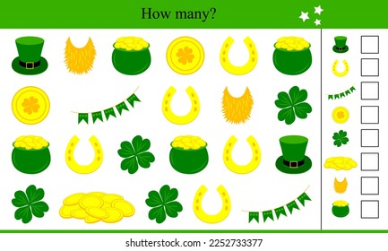 How many elements? Educational game for children. Saint Patrick's Day vector illustration
