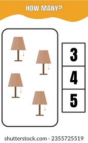 How many are there? Educational math game for kids. Printable worksheet design for preschool or elementary kids.