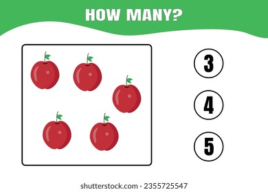 How many are there? Educational math game for kids. Printable worksheet design for preschool or elementary kids.