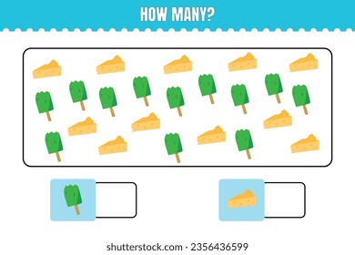 How many are there? Educational math game for kids. Printable worksheet design for preschool or elementary kids.