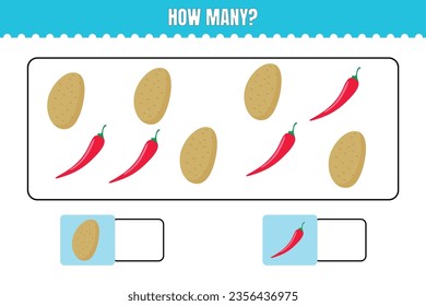 How many are there? Educational math game for kids. Printable worksheet design for preschool or elementary kids.