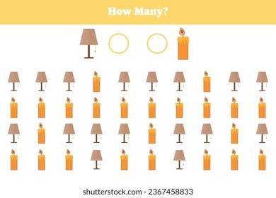 How many are there? Educational math game for kids. Printable worksheet design for preschool, kindergarten or elementary kids.