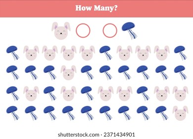 How many are there? Educational math game for kids. Printable worksheet design for preschool, kindergarten or elementary kids.