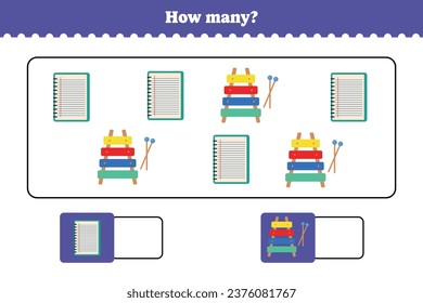 Wie viele gibt es? Erziehungsmathematik für Kinder. Druckbares Arbeitsblattdesign für Vorschul-, Kindergarten- oder Grundschüler.