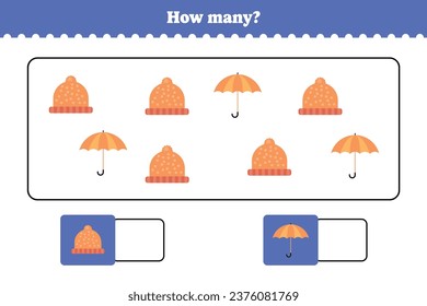 How many are there? Educational math game for kids. Printable worksheet design for preschool, kindergarten or elementary students.