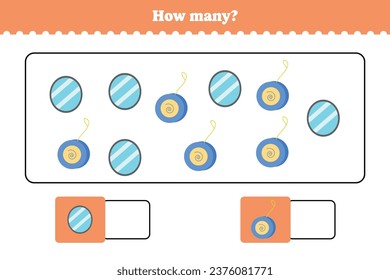 How many are there? Educational math game for kids. Printable worksheet design for preschool, kindergarten or elementary students.