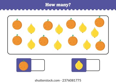 How many are there? Educational math game for kids. Printable worksheet design for preschool, kindergarten or elementary students.