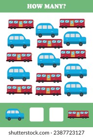 How many are there? Educational math game for kids. Printable worksheet design for preschool, kindergarten or elementary students. Learning mathematic. Counting exercise.