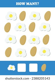 How many are there? Educational math game for kids. Printable worksheet design for preschool, kindergarten or elementary students. Learning mathematic. Counting exercise.