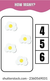 How many egg are there? Educational math game for kids. Printable worksheet design for preschool, kindergarten or elementary kids.
