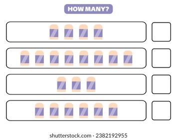 How many eraser are there? Educational worksheet design for children. Counting game for kids.