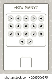 Cuántos ojos, juegos para niños. Ilustración del vector, hoja de cálculo imprimible