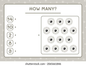 How many Eye, game for children. Vector illustration, printable worksheet