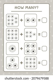 How many Eye, game for children. Vector illustration, printable worksheet