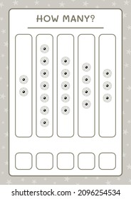 How many Eye, game for children. Vector illustration, printable worksheet
