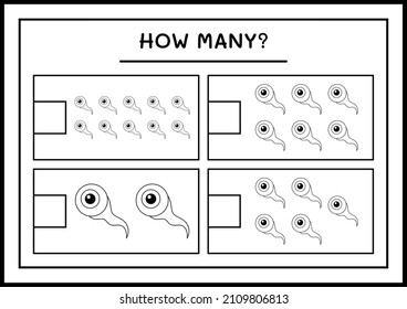 How many Eye, game for children. Vector illustration, printable worksheet