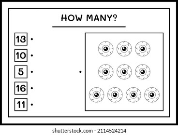 How many Eye, game for children. Vector illustration, printable worksheet