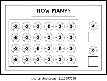 How many Eye, game for children. Vector illustration, printable worksheet