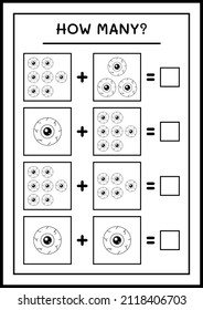 How many Eye, game for children. Vector illustration, printable worksheet