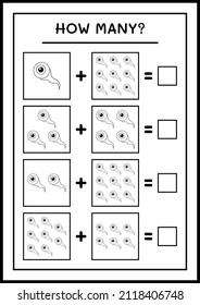 How many Eye, game for children. Vector illustration, printable worksheet